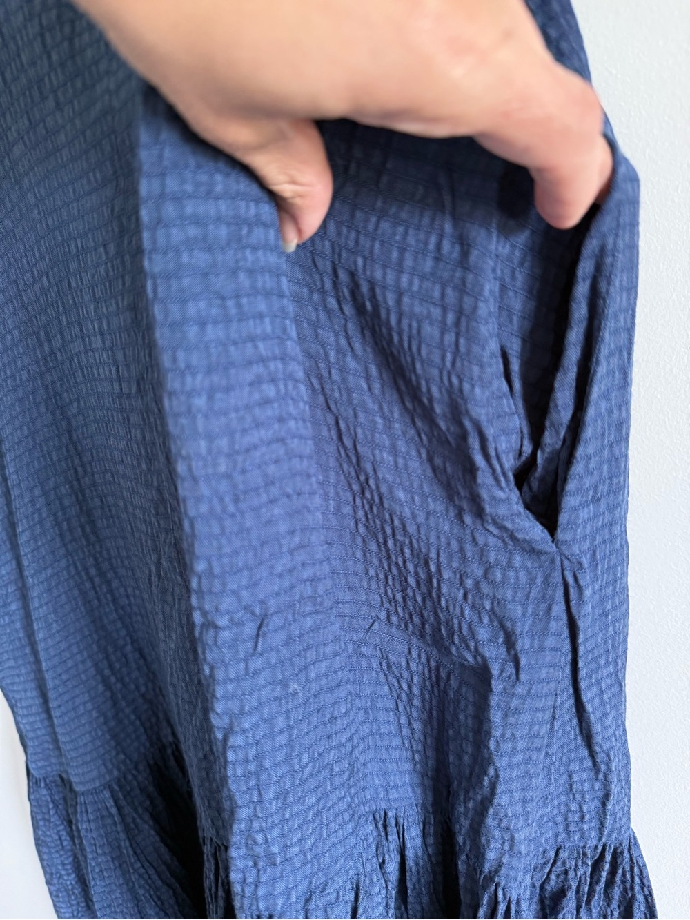 Zara Sleeveless Dark Blue Tiered Maxi Dress with Pockets - Picture 4 of 9